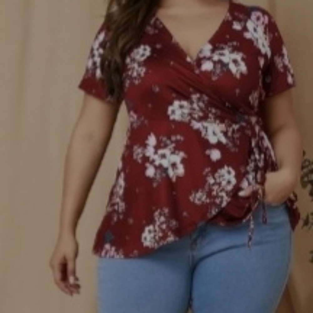 Yoins Red Tie-up Floral Design 1XL